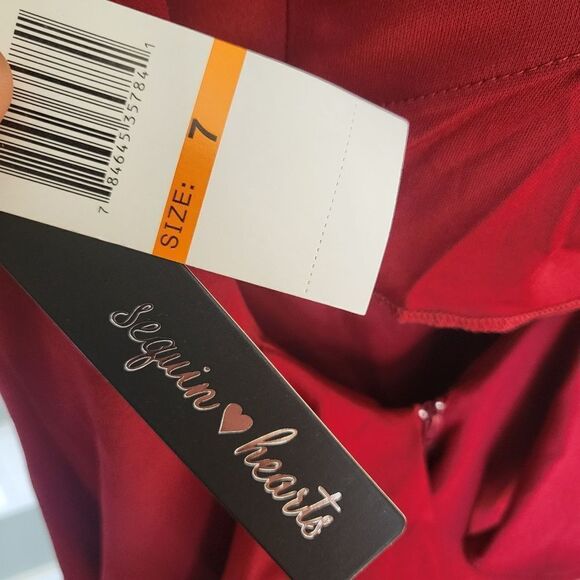 Sequin Hearts Ruffle Scoop Back Scuba Gown-RED-7 - Picture 6 of 6